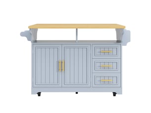 Îlot de cuisine mobile avec table extensible, rangements, tiroirs et plateau rabattable