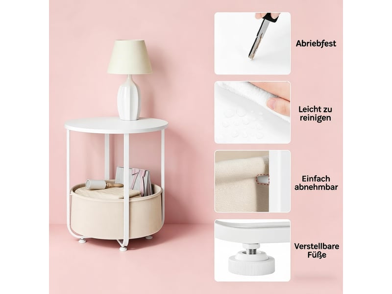  Table d'appoint ronde avec panier de rangement en métal et bois blanc ø45x50 cm  - Conforama D