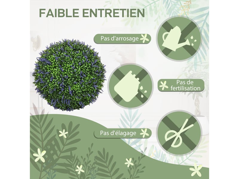  Lot de 2 boules topiaires artificielles, fausses plantes décoratives résistantes aux uv, violet et vert,  42 cm  - Conforama E