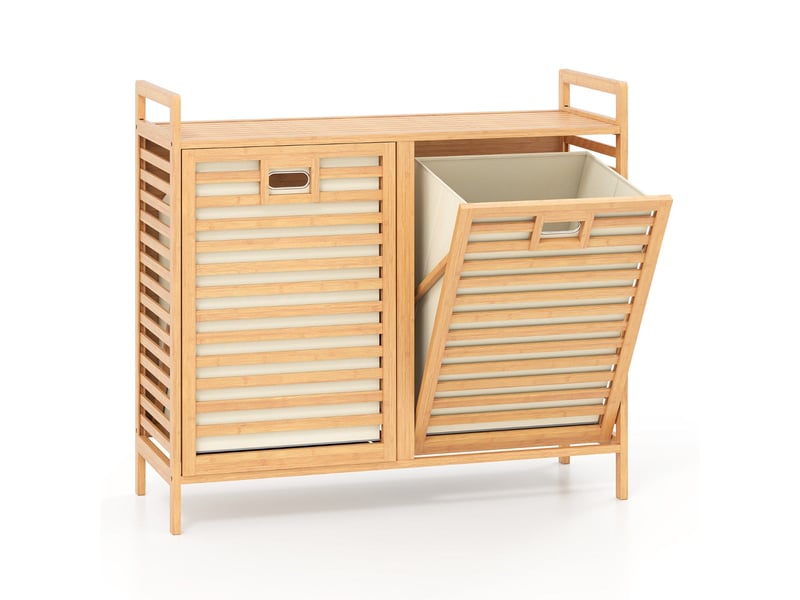  Panier à linge à 2 compartiments 80 x 30 x 72 cm rangement facile design moderne en bambou naturel 20_0018358  - Conforama A