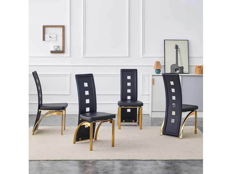  Lot de 4 chaises de salle à manger noires et dorées en pu et métal, 102,5 cm  - Conforama D