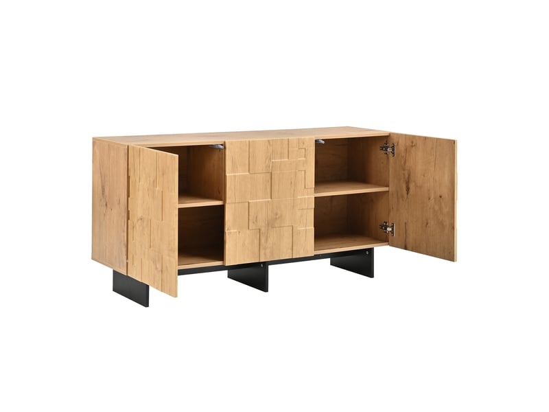  Buffet bois naturel 140 cm meuble de rangement 3 portes style campagne  - Conforama R