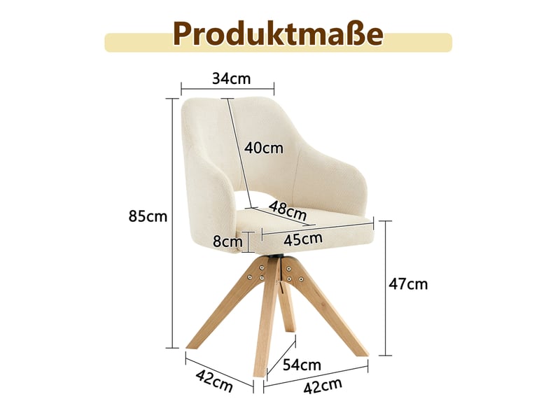  Lot de 2 chaises de salle à manger pivotantes 45x48x85 cm tissu blanc cassé et bois  - Conforama C