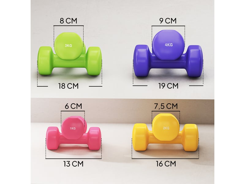 Ensemble d'haltères hexagonaux total 20 kg lot de 8 haltères courts de gym avec revêtement en polyuréthane multicolore - Conforama E