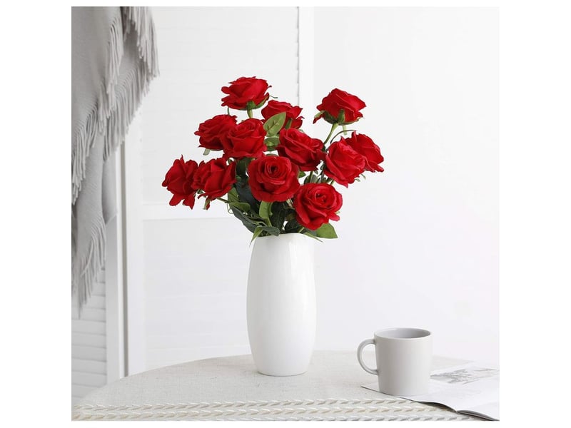  12 pièces fleurs artificielles,51 x 7 cm,tiges réglables,rose en flanelle,décoration mariage et jardin  - Conforama D