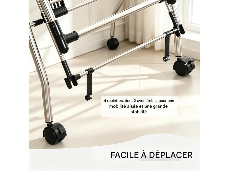  Étendoir à linge tour pliable à roulettes acier inoxydable 138,5 x 63 x 208 cm T5828P554627 - Conforama E