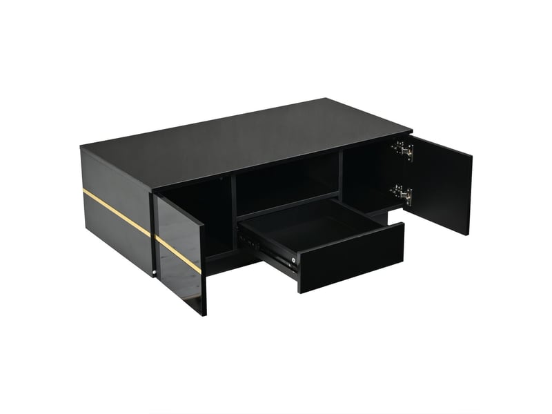 Table basse avec rangement 100 x 50 x 35 cm éclairage led table de salon compartiment ouvert 2 portes charge maximale 30 kg finition noire accents dorés style moderne - Conforama A