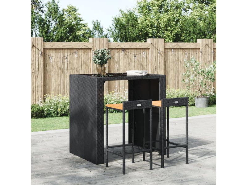  Lot de 2 tabouret de bar, chaise de bar noir résine tressée et bois d'acacia  - Conforama B
