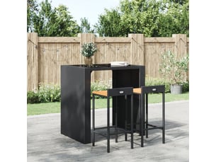 Lot de 2 tabouret de bar, chaise de bar noir résine tressée et bois d'acacia