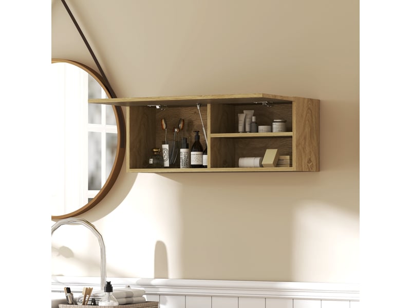  Meuble mural salle de bain 80 x 25 x 30 cm, porte relevable, finition bois naturel  - Conforama D