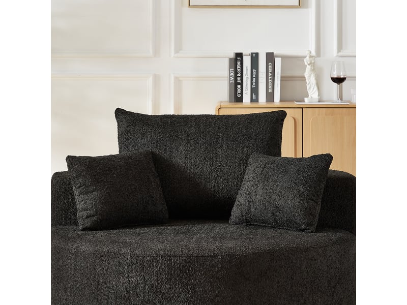  Fauteuil unique noir en tissu chenille moderne, coussin dossier confortable pour salon et chambre, sans montage requis  - Conforama E