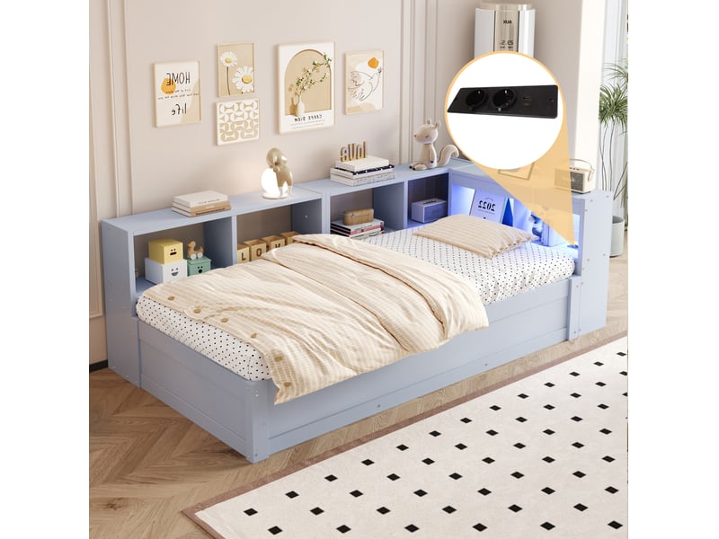  Modenvie lit banquette 90x200 cm - avec rangement, led et prise intégrée - pour petit espace - gris  - Conforama E
