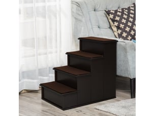 Escalier pour votre petit compagnon en mdf marron foncé à 4 marches avec tapis amovibles antidérapants pour lit et canapé