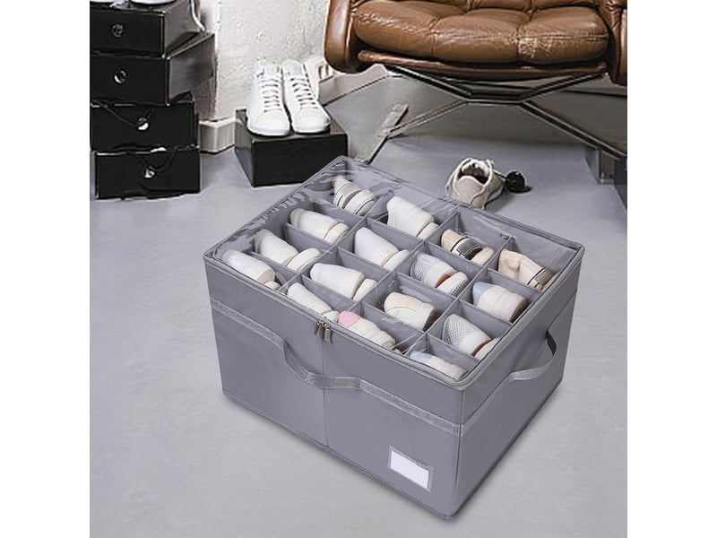 Boîte de rangement chaussures pliable 16 compartiments avec housse transparente et structure renforcée gris chicfurn - Conforama D