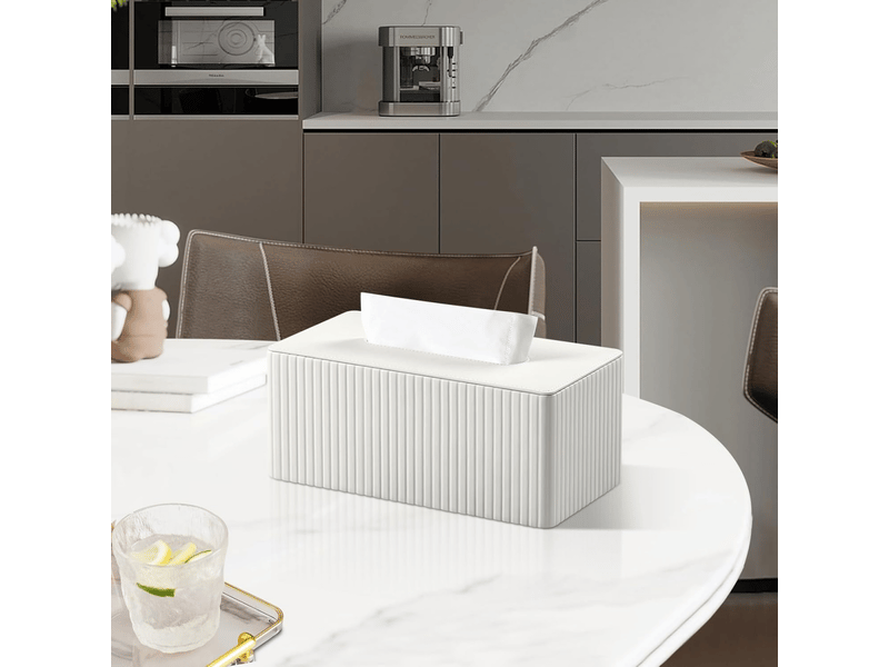  Housse de boîte à mouchoirs en cuir rayé pour salle de bain, chambre, salon, bureau - 1 pièce, blanc, 25 × 13,5 × 11 cm  - Conforama E