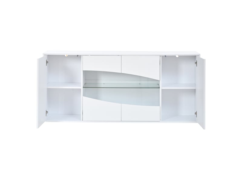 Buffet avec led rgb et 4 portes, buffet salon en mdf blanc brillant, 160x35x70 cm - Conforama E