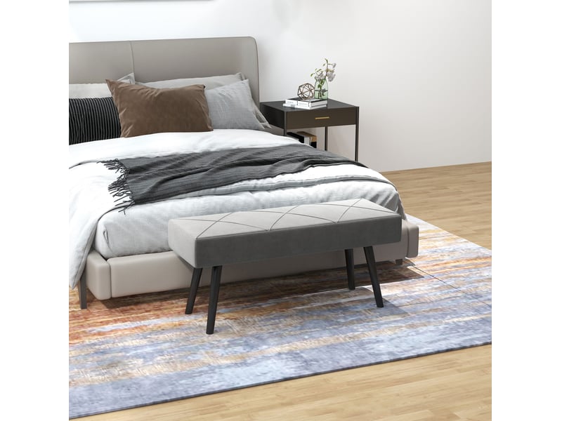  Bout de lit rembourré avec motif en x, assise confortable et pieds en acier, aspect velours gris 100 × 36 × 45 cm  - Conforama B