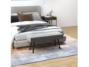 Bout de lit rembourré avec motif en x, assise confortable et pieds en acier, aspect velours gris 100 × 36 × 45 cm