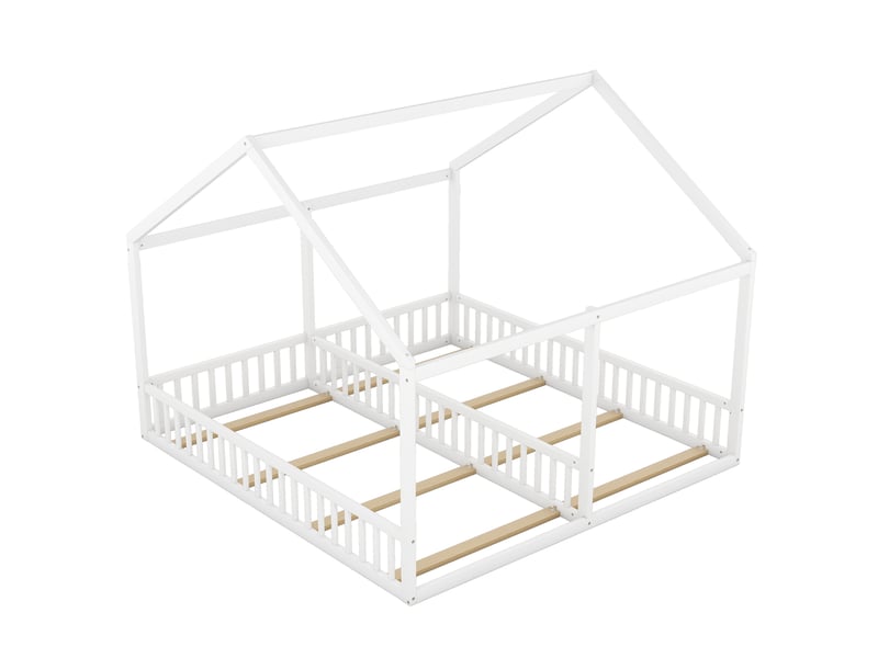  Lit cabane lit enfant lit double 2 x 90 x 200cm en blanc lit enfant blanc - Conforama C