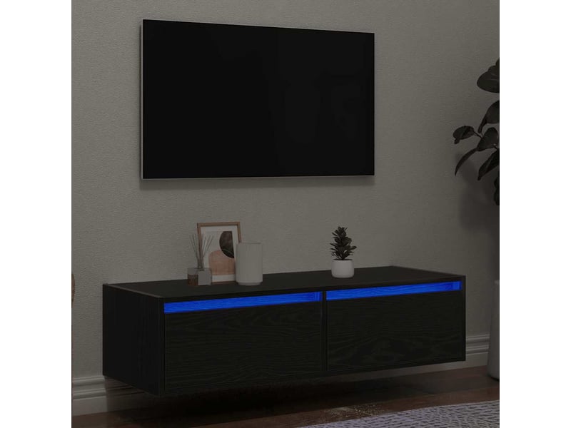 Meuble tv - banc tv - meuble de rangement avec lumières led chêne noir 100x35,5x25 cm - Conforama B
