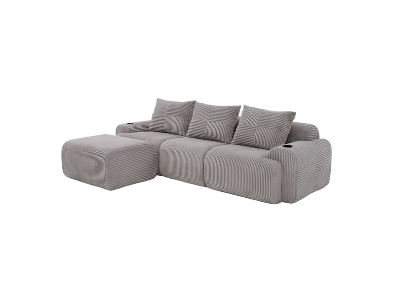  Canapé modulaire 3 places en velours côtelé gris clair - 268 x 174 x 80 cm, avec rangement  - Conforama A