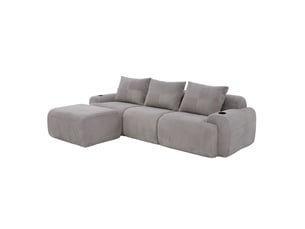 Canapé modulaire 3 places en velours côtelé gris clair - 268 x 174 x 80 cm, avec rangement
