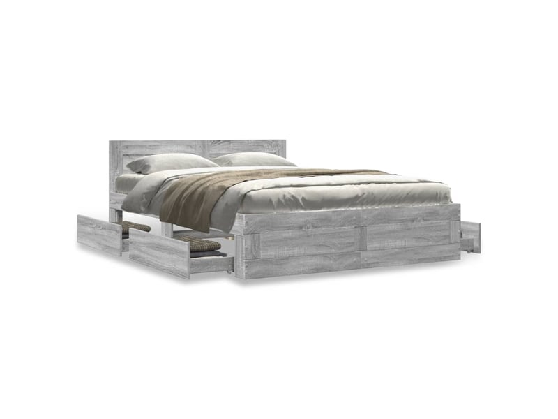  Lit double- lit adulte -  cadre de lit et tête de lit sans matelas sonoma gris 120x190 cm  - Conforama C