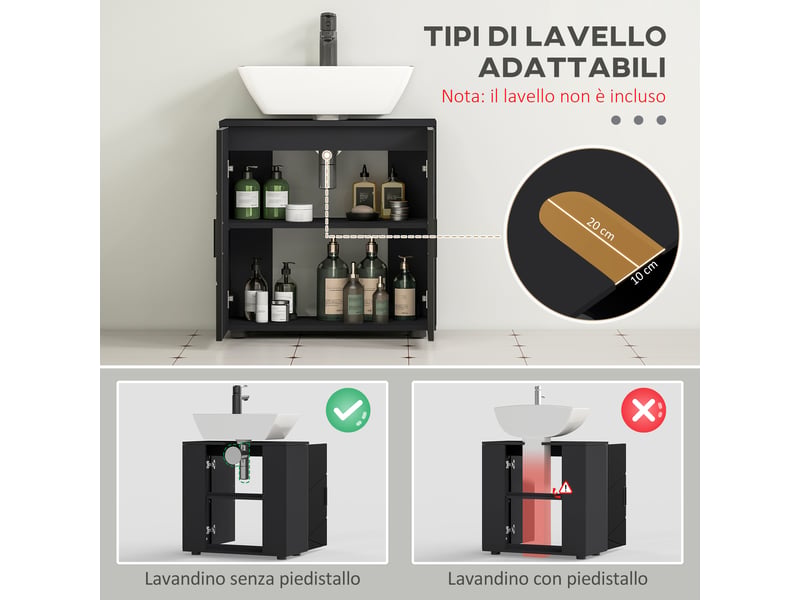  Meuble sous lavabo noir 60 x 30 x 60 cm à 2 portes  - Conforama R