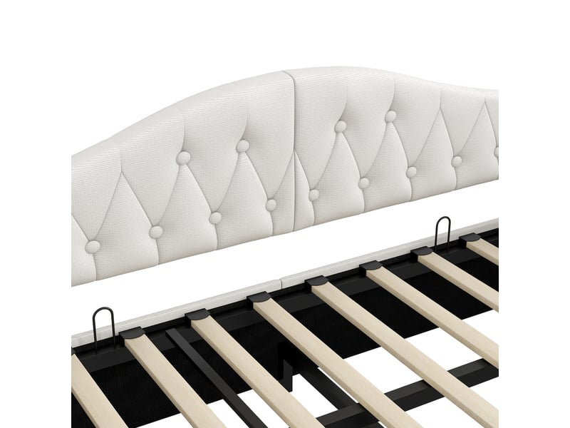  Lit coffre 90x200 cm avec rangement et led, lin, beige, sans matelas  - Conforama E