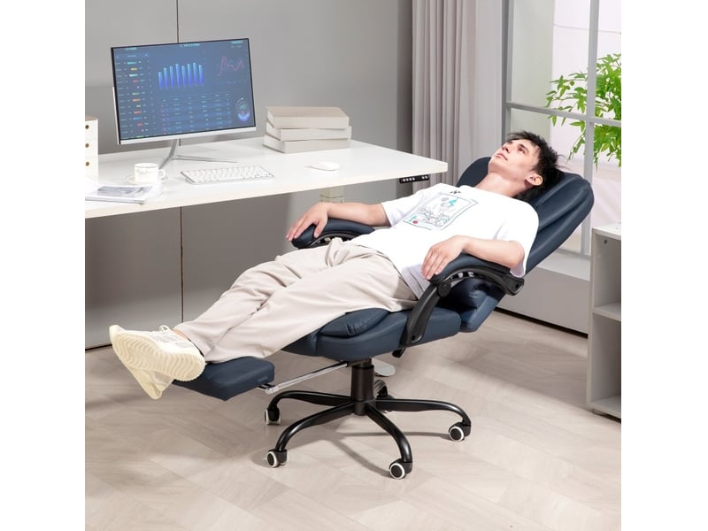  Fauteuil de bureau massant bleu avec repose-pieds et dossier inclinable  - Conforama B