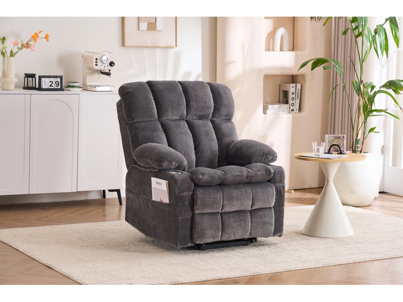  Fauteuil releveur électrique à deux moteurs, massage 8 points, fauteuil relax gris avec chauffage lombaire pour salon  - Conforama D
