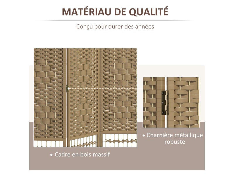  Paravent intérieur en bois séparateur de pièce cloison pliable 3 panneaux bois naturel 120 x 170 cm  - Conforama E