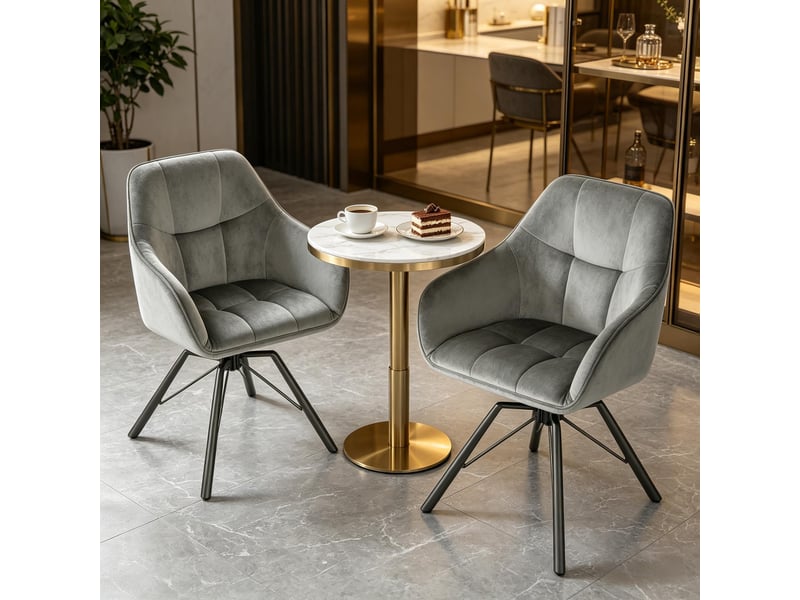  Chaises de salle à manger pivotantes 360° lot de 2 avec accoudoirs  - velours métal gris foncé  - Conforama C