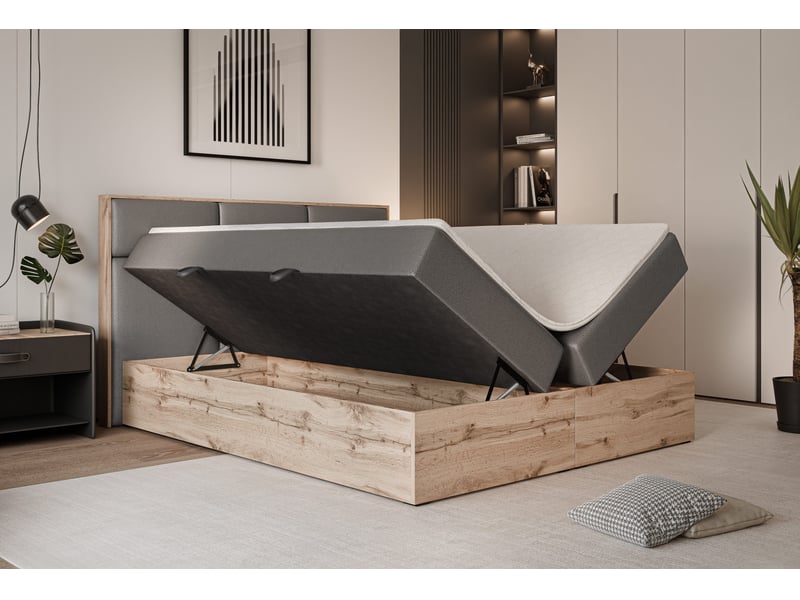  Lit coffre lavio - 160x200 cm - avec sommier et surmatelas - éco-cuir - gris LAVIO - Conforama C