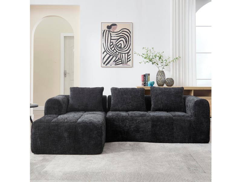 Canapé d'angle modenvie 3 places en chenille noir 250 x 158 x 60 cm  - Conforama E