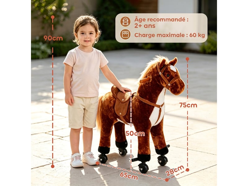  Cheval debout mobile en peluche effets sonores hennissement galop selle marron  - Conforama C