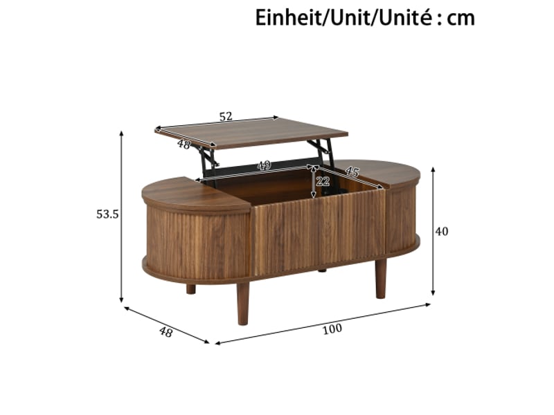  Table basse réglable avec rangements - vintage, pieds en bois massif - salon multifonctionnel  - Conforama C