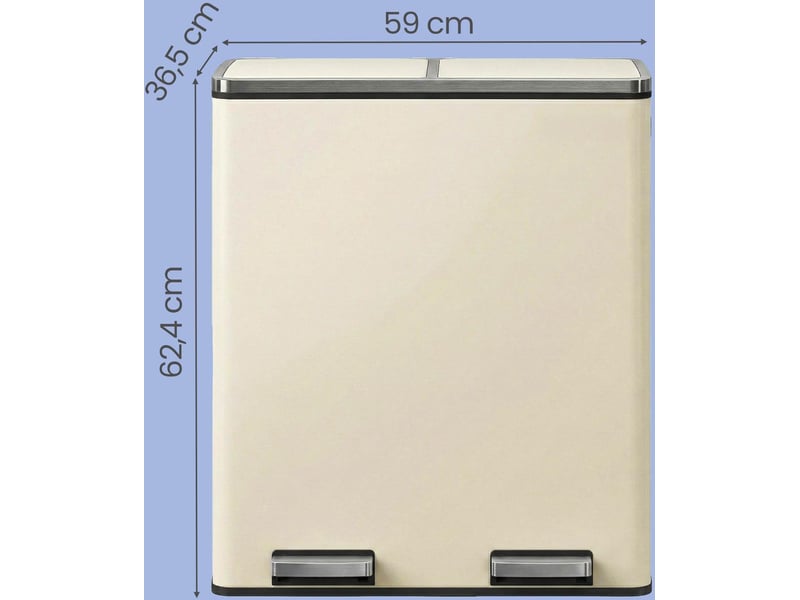  Poubelle à pédales double compartiment 59 x 32,5 x 65,2 cm usage cuisine anti-traces de doigts style moderne en acier crème 12_0013086  - Conforama A