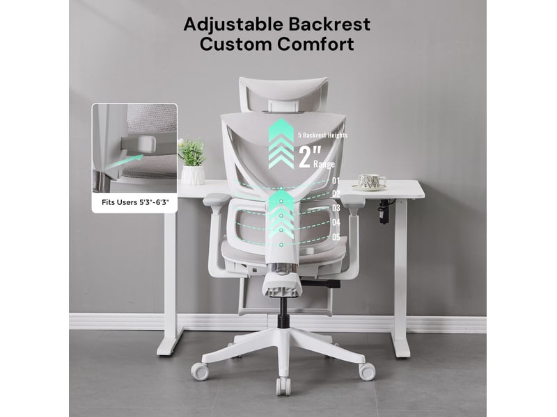  Chaise de bureau ergonomique 70,60 x 70,60 x 110,50 cm grise en maille, réglage à trois boutons, accoudoirs réglables  - Conforama E
