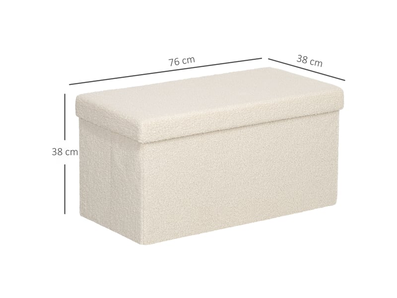  Banquette de rangement pliable 76x38x38 cm avec coffre polyester blanc crème  - Conforama D