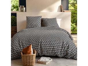 Parure housse de couette 260x240cm + 2 taies motif géométrique bleu nuit 100% coton - nolane