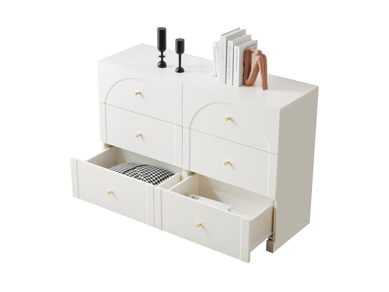 Commode 6 tiroirs 120x40x82 cm en panneau de particules blanc  - Conforama A