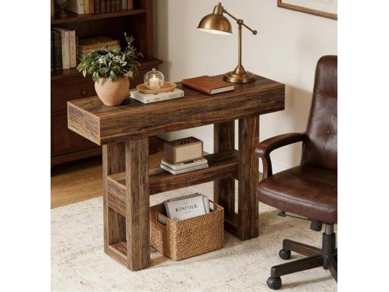  Table console 105x30x80 cm en mdf avec rangement marron chicfurn  - Conforama C