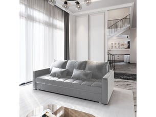 Canapé droit convertible <strong>MASSENO</strong> <strong></strong> 3 places Polyester gris avec coffre de rangement