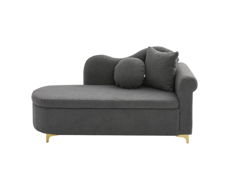  Méridienne avec coffre de rangement et coussins lombaire et nuque, en tissu effet peau lainée gris antique, 134 cm  - Conforama A