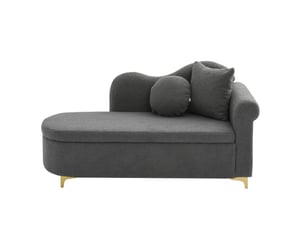 Méridienne avec coffre de rangement et coussins lombaire et nuque, en tissu effet peau lainée gris antique, 134 cm
