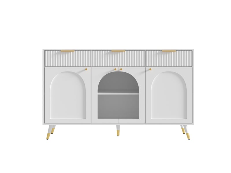  Buffet 4 portes et 3 tiroirs en mdf et panneau de particules blanc 140x40x85.5 cm  - Conforama A