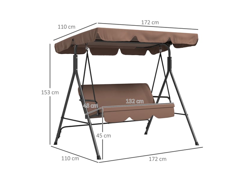 Balancelle de jardin 3 places, toit reclinable, structure acier anti-corrosion, coussin 6 cm, 200 kg, 172 x 110 x 153 cm - Conforama C