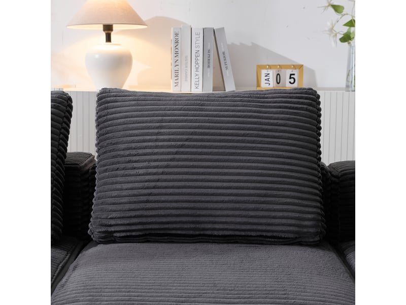  Canapé 2 places velours côtelé gris foncé 265 cm - compact avec 3 coussins et porte-gobelets  - Conforama E
