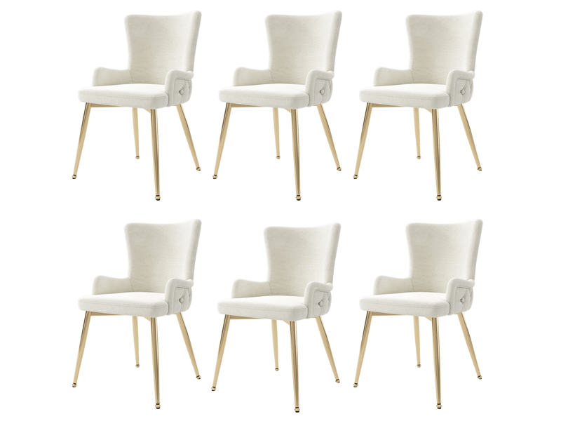 Lot de 6 chaises 55x45x85cm avec pieds en métal, polyvalentes, douces et confortables, velours, beige et doré - Conforama A